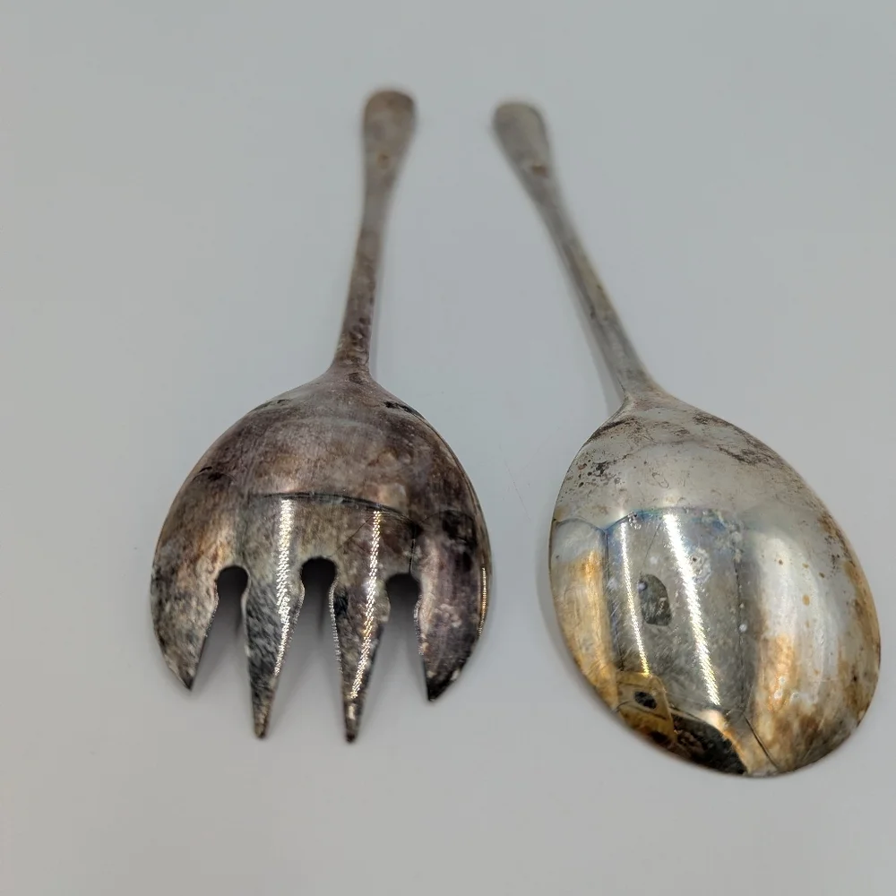 Vintage Made In Italy Silver Plated Spoon & Fork Salad Serving Set Collectible